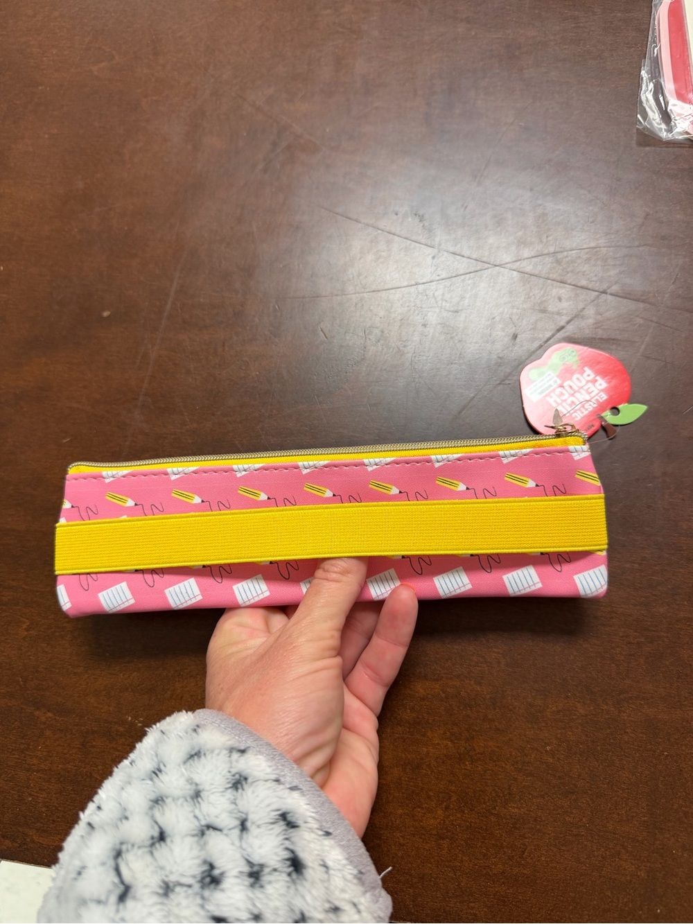 Kids Pink Pencil Case with Yellow Elastic Band